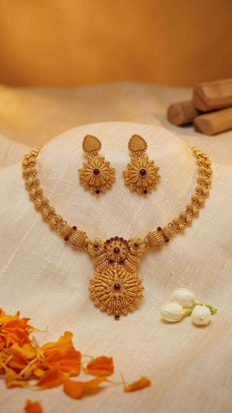 Sunflower Ruby Stone Necklace Set